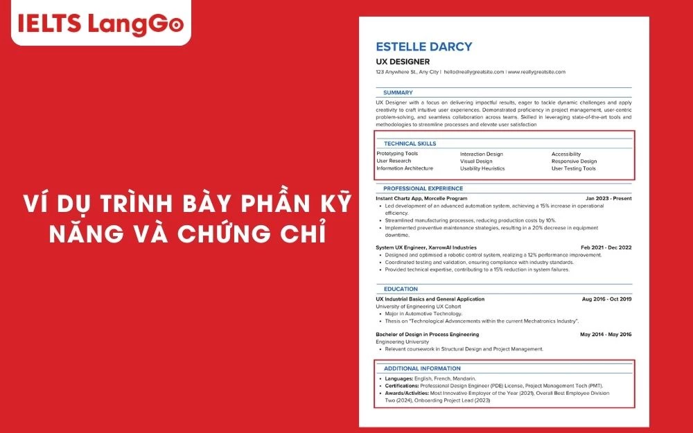 Phần này nên được xây dựng khéo léo trong Resume như sau: