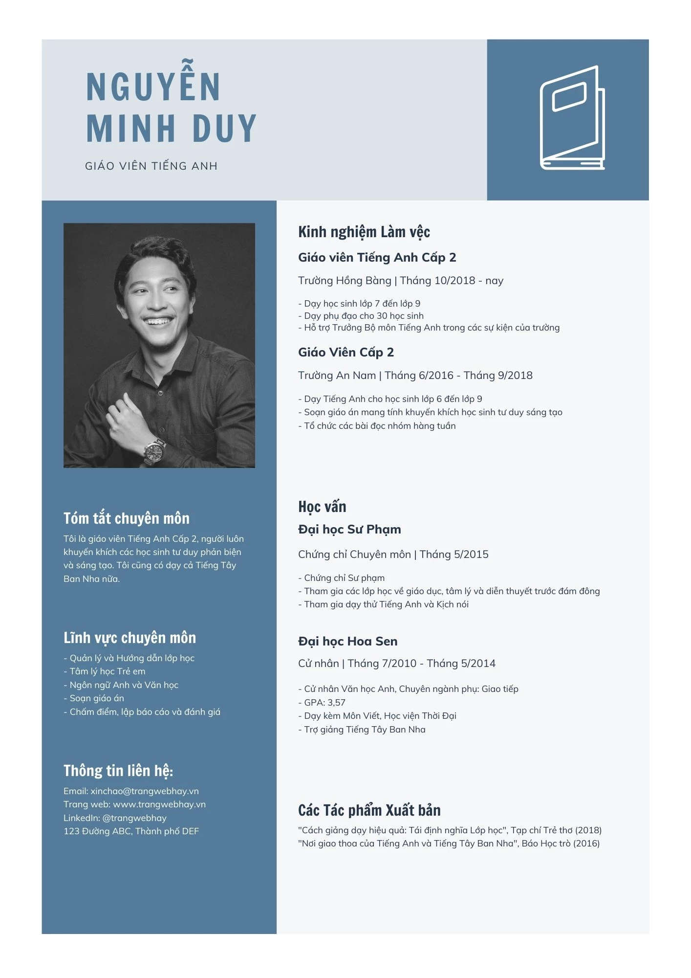 Mẫu CV gia sư môn Tiếng Anh