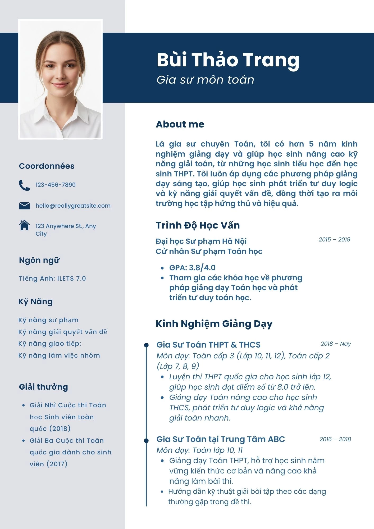 Mẫu CV gia sư môn Toán