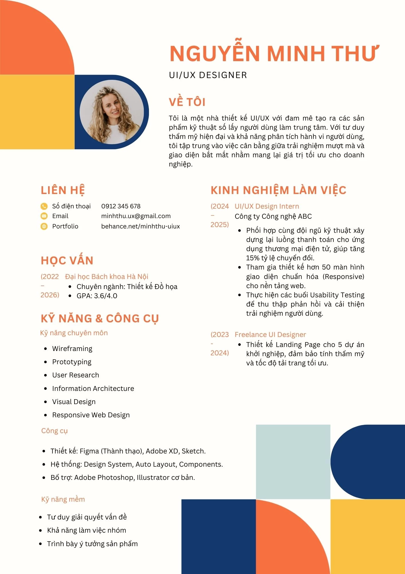 Mẫu CV UI/UX Designer hiện đại