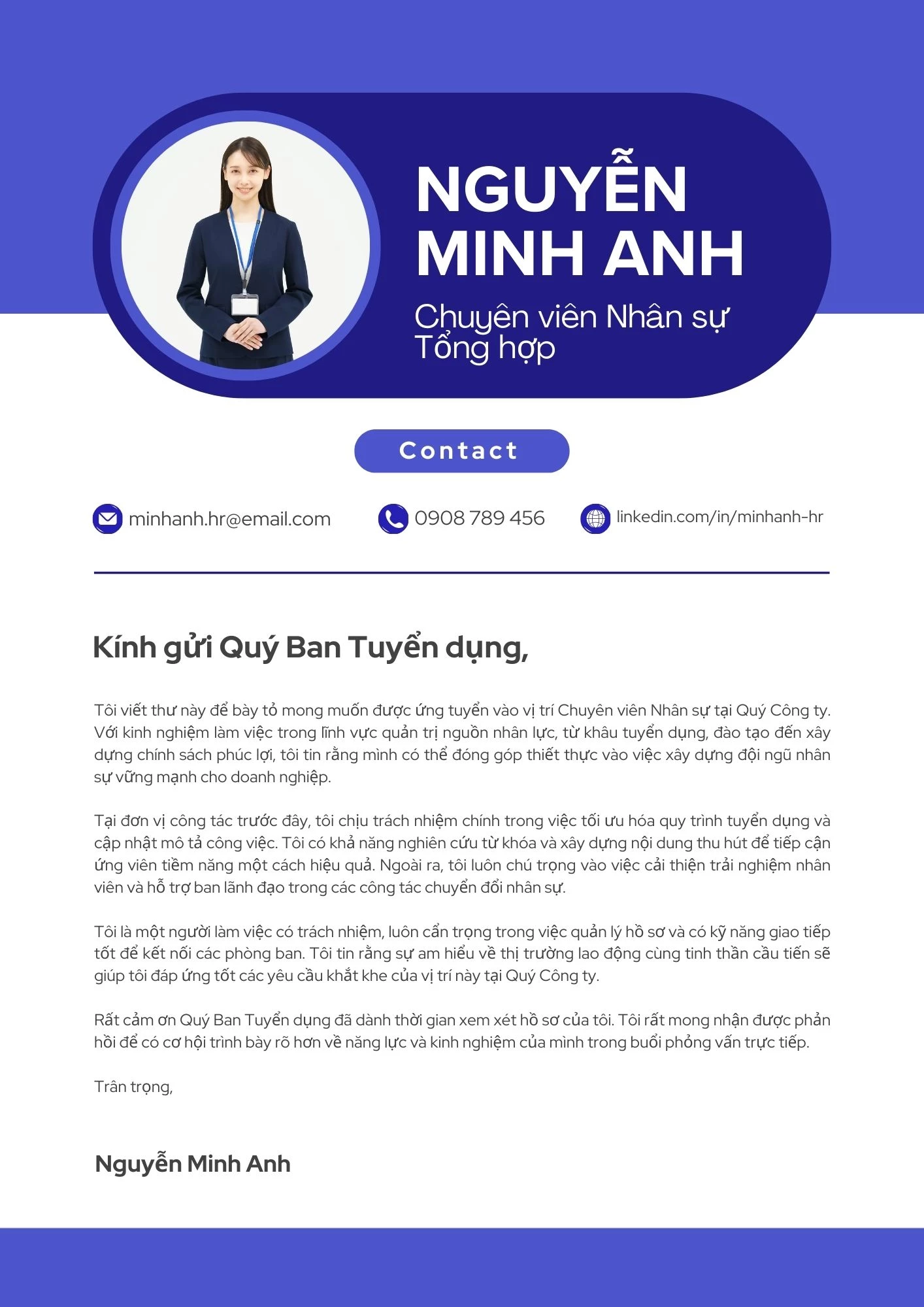 Mẫu Cover Letter dành cho nhân sự ngành Nhân sự