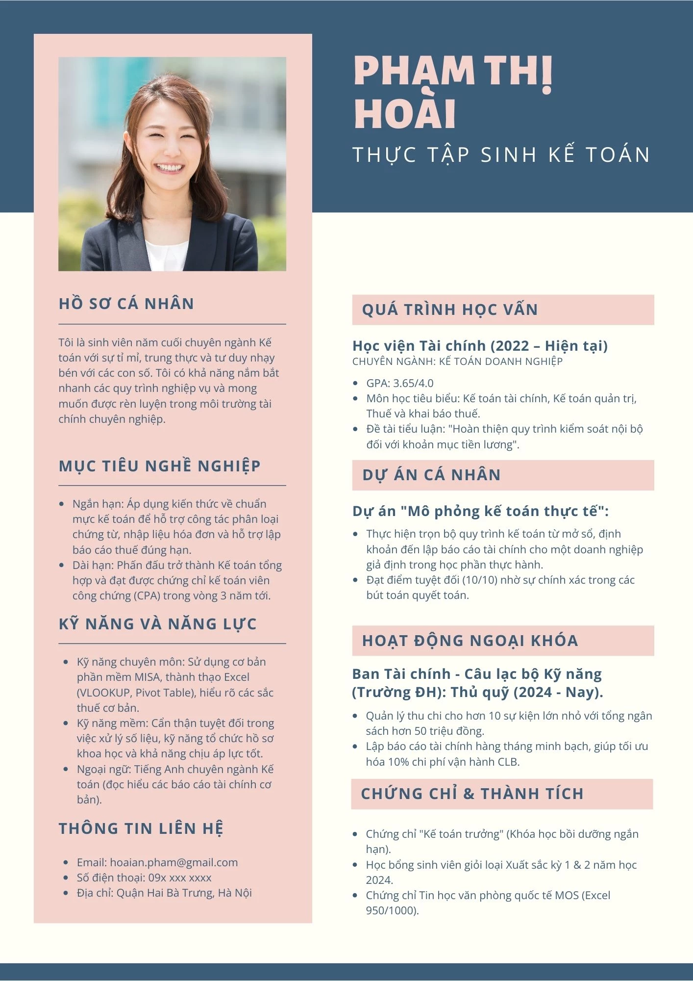 Mẫu CV cho sinh viên chưa tốt nghiệp