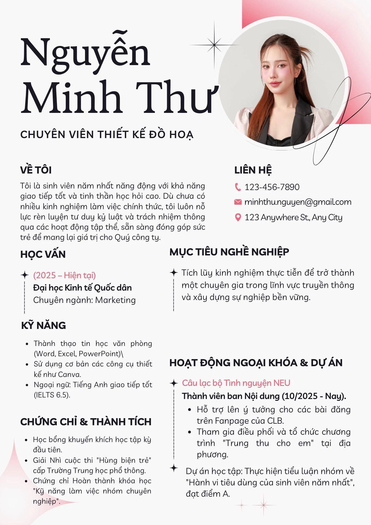 Mẫu CV cho sinh viên năm nhất