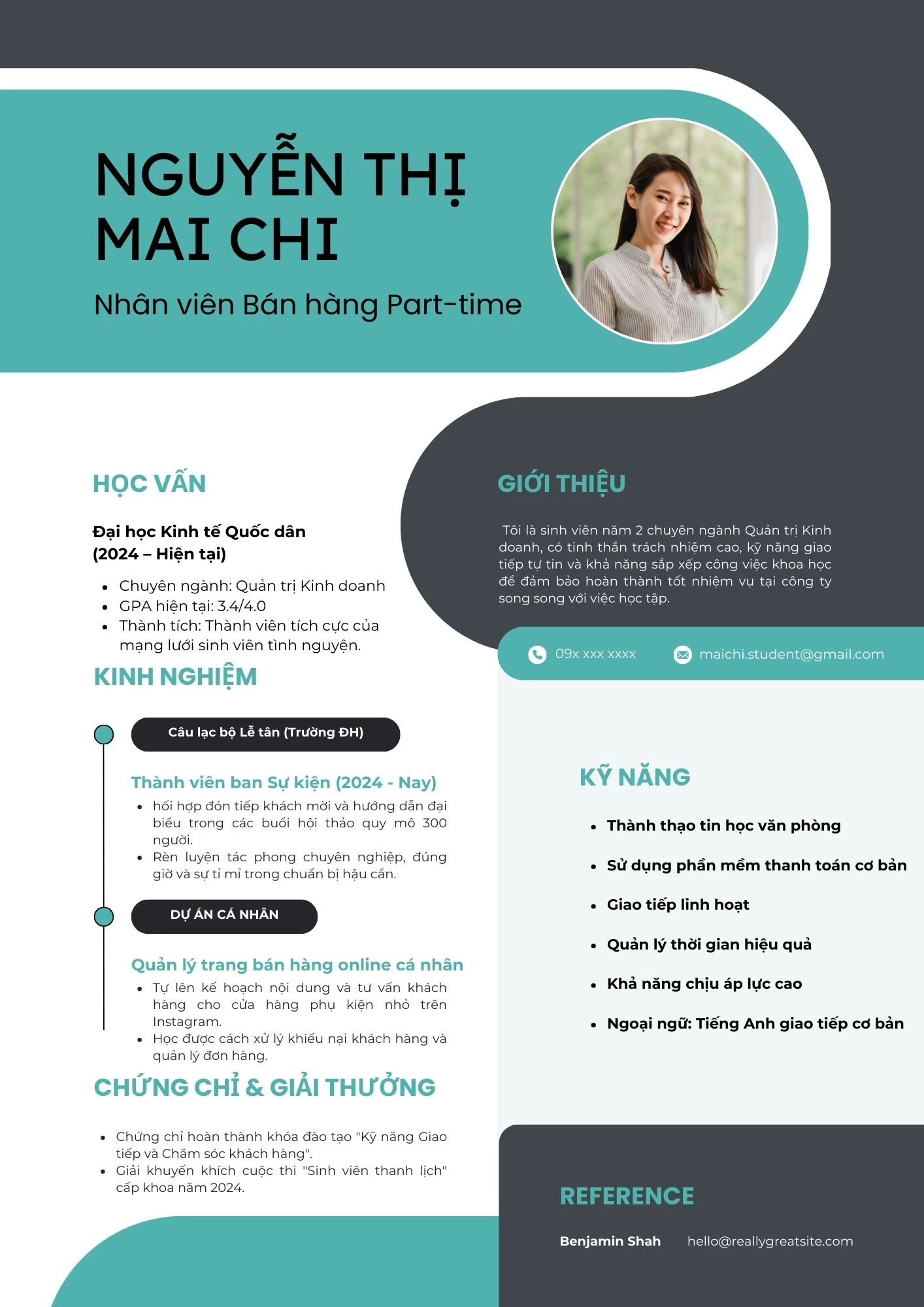 Mẫu CV part time cho sinh viên