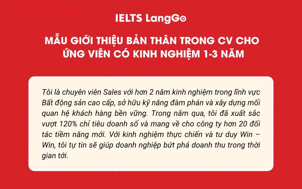 Mẫu giới thiệu bản thân trong CV cho ứng viên có kinh nghiệm 1-3 năm