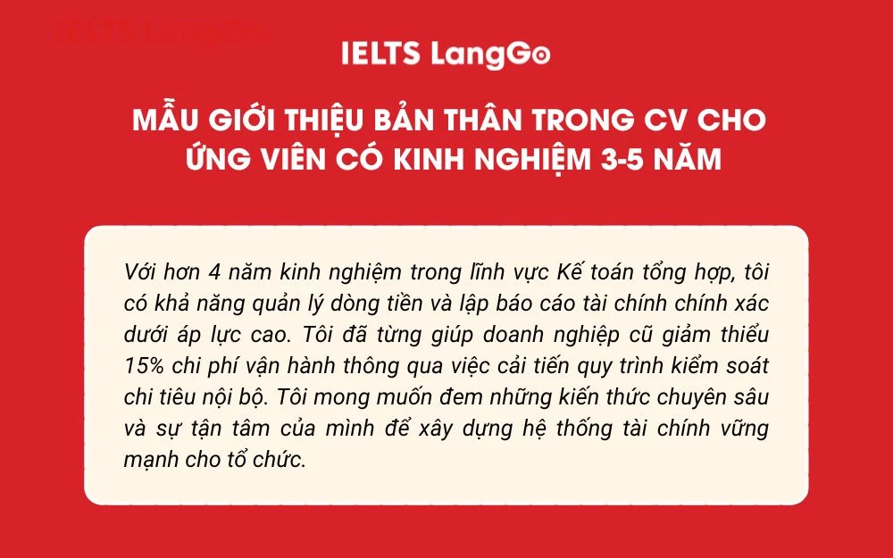 Mẫu giới thiệu bản thân trong CV cho ứng viên có kinh nghiệm 3-5 năm