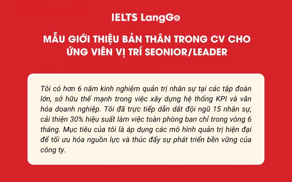 Mẫu giới thiệu bản thân trong CV cho ứng viên có kinh nghiệm Senior/ Leader