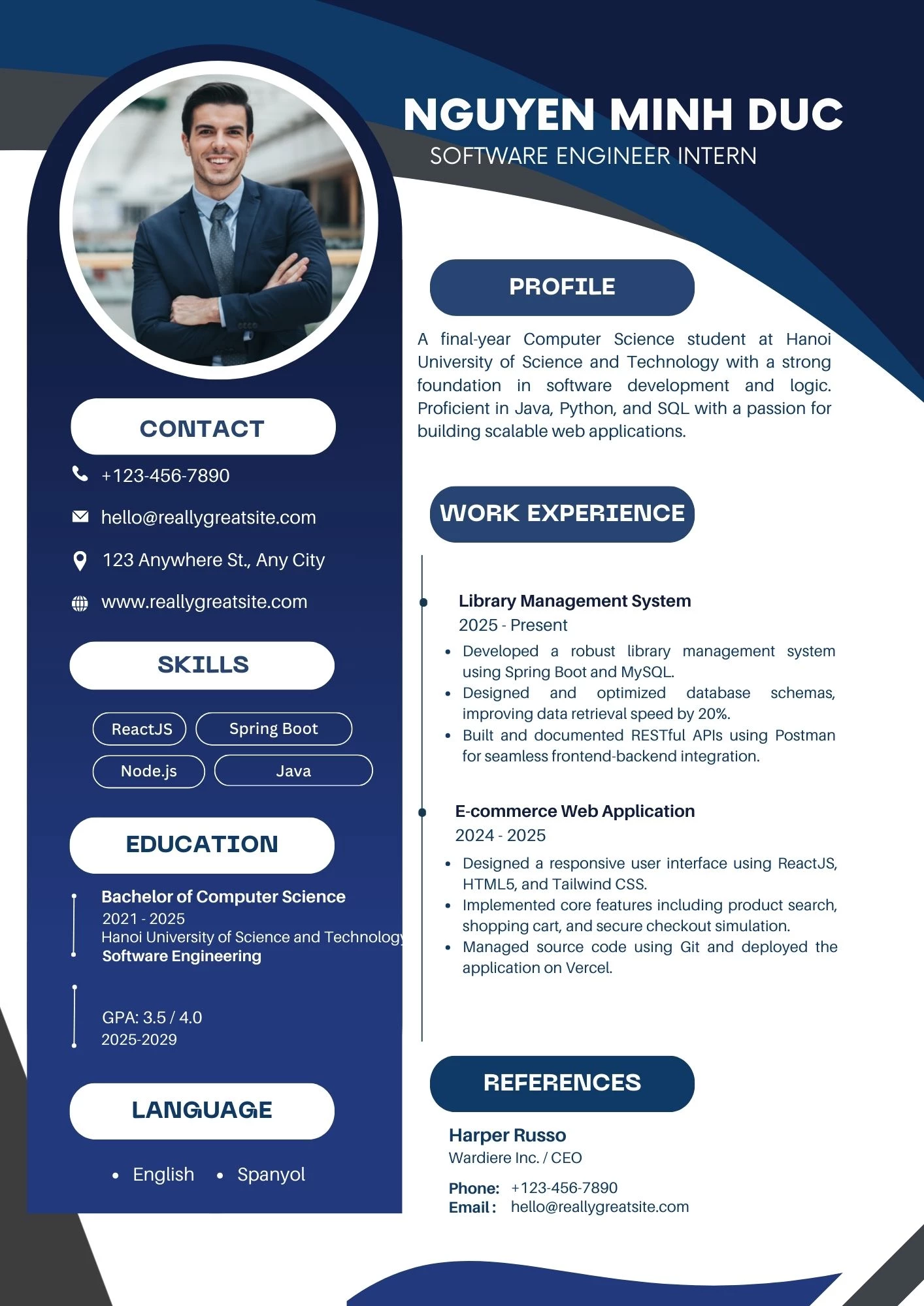 Mẫu CV intern IT tiếng Anh
