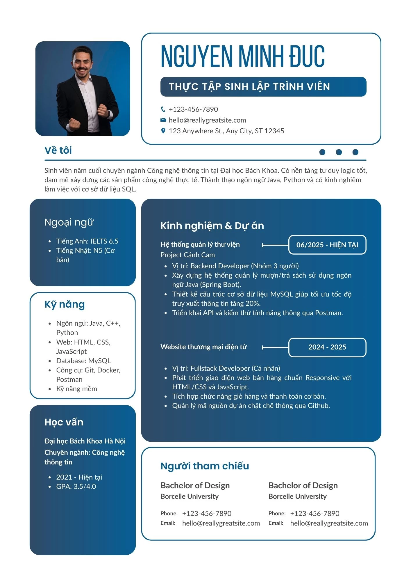 Mẫu CV intern IT tiếng Việt