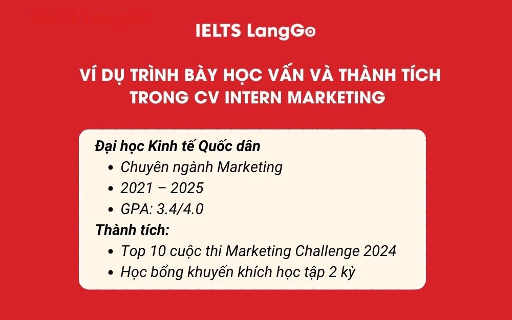 Mẫu trình bày học vấn & thành tích trong CV Intern Marketing