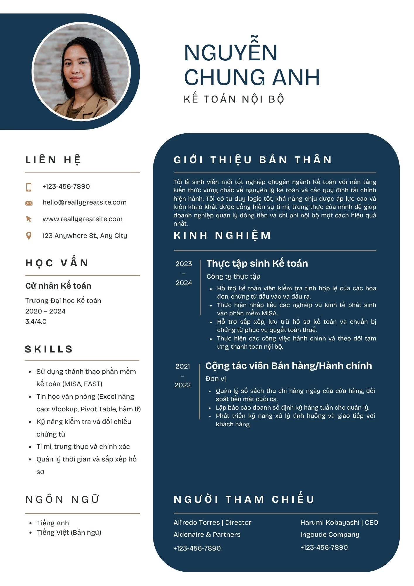 Mẫu CV kế toán nội bộ dành cho sinh viên mới tốt nghiệp