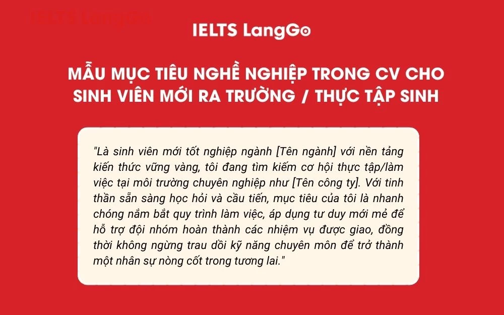 Mẫu mục tiêu nghề nghiệp trong CV cho sinh viên mới ra trường / Thực tập sinh