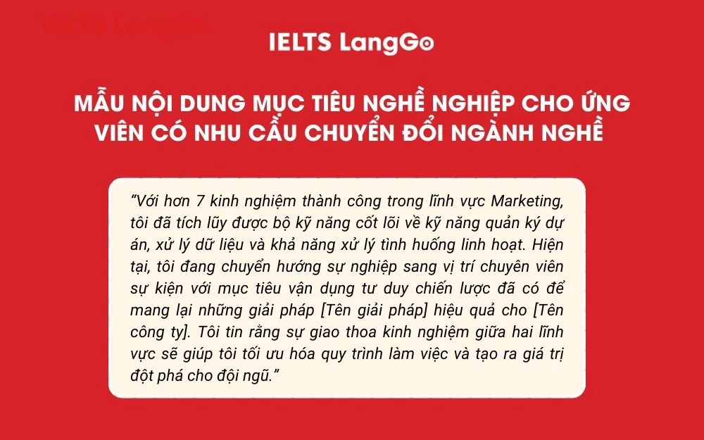 Mẫu nội dung mục tiêu nghề nghiệp cho ứng viên có nhu cầu chuyển đổi ngành nghề