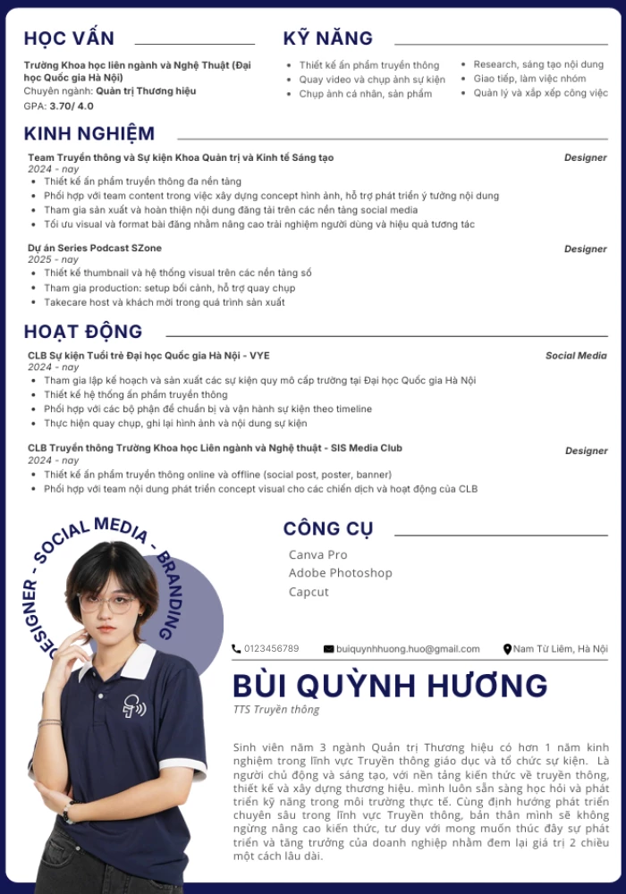 Mẫu CV cho thực tập sinh chưa có kinh nghiệm
