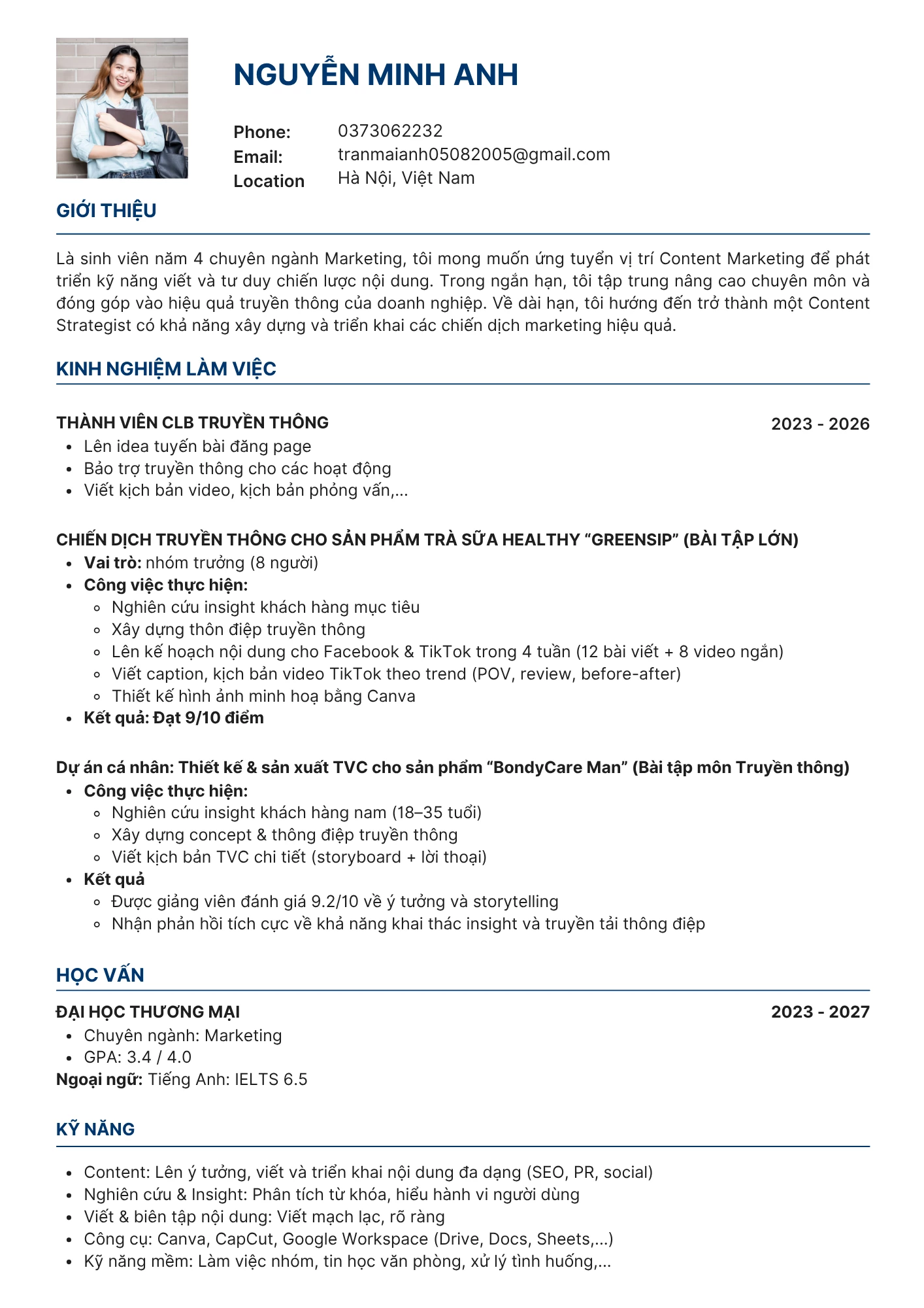 Mẫu CV online cộng tác viên content