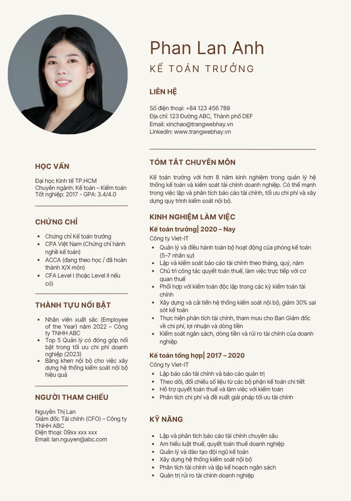 Mẫu CV kế toán trưởng