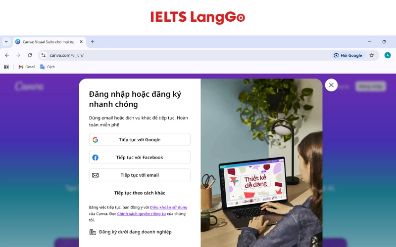 Bước 1: Đăng nhập Canva