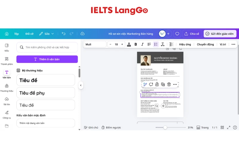 Bước 5: Tiến hành chỉnh sửa CV cho phù hợp
