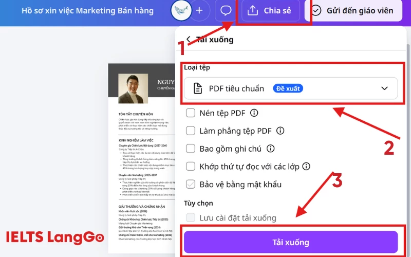 Bước 5: Chọn tải xuống ở PDF tiêu chuẩn