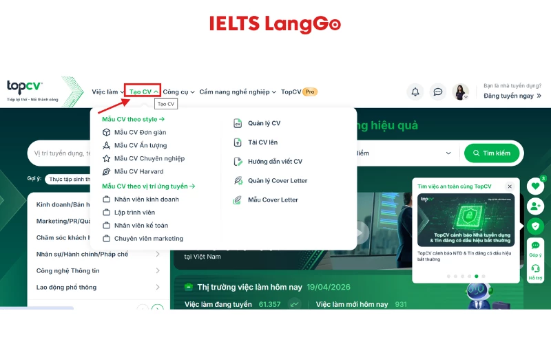 Bước 2: Chọn tạo CV