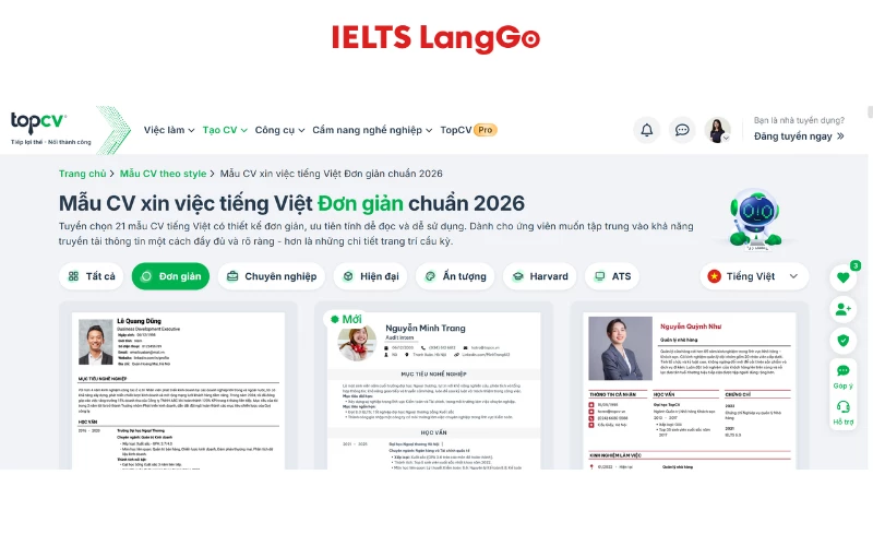 Bước 3: Lựa chọn mẫu CV