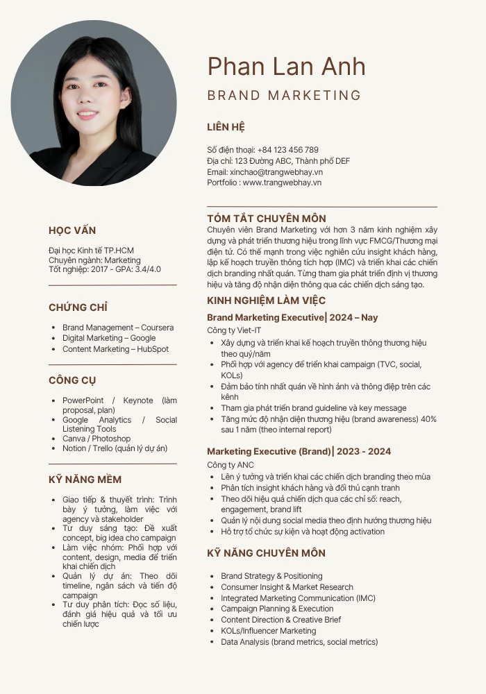Mẫu CV Brand Marketing