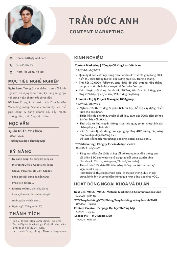 Mẫu CV Content Marketing /SEO