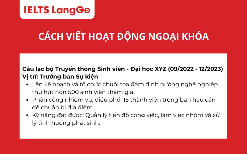 Cách viết hoạt động ngoại khóa trong CV