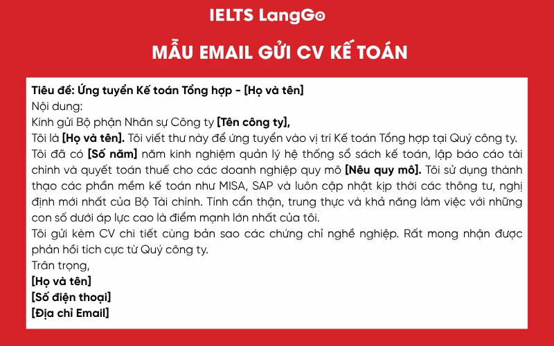 Mẫu email gửi CV Kế toán