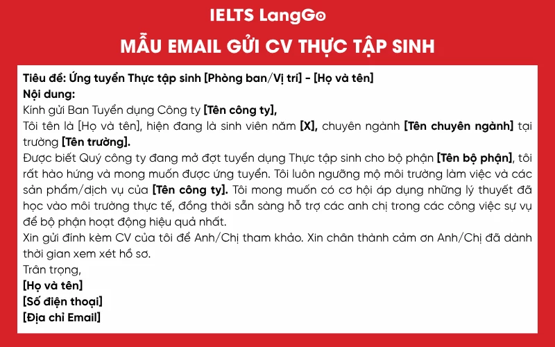 Mẫu email gửi CV thực tập sinh