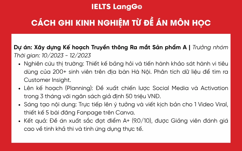 Cách ghi kinh nghiệm từ Đề án môn học