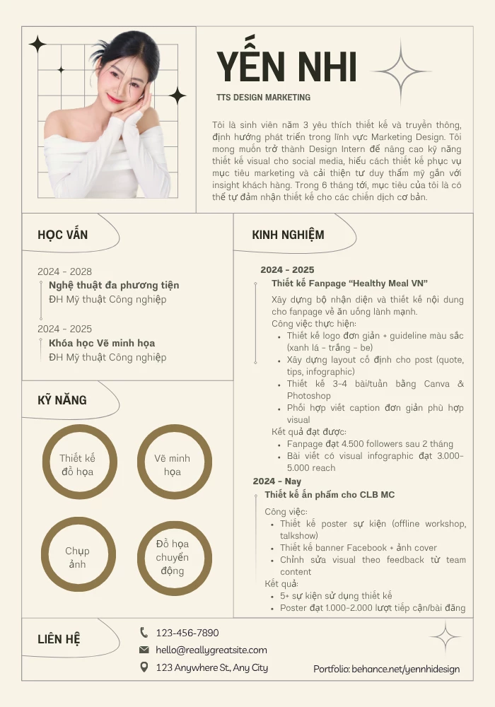 Mẫu CV thực tập sinh Design Marketing