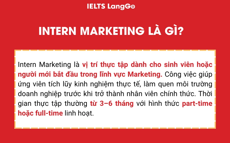 Intern Marketing là vị trí thực tập cho sinh viên, người mới bắt đầu trong lĩnh vực Marketing