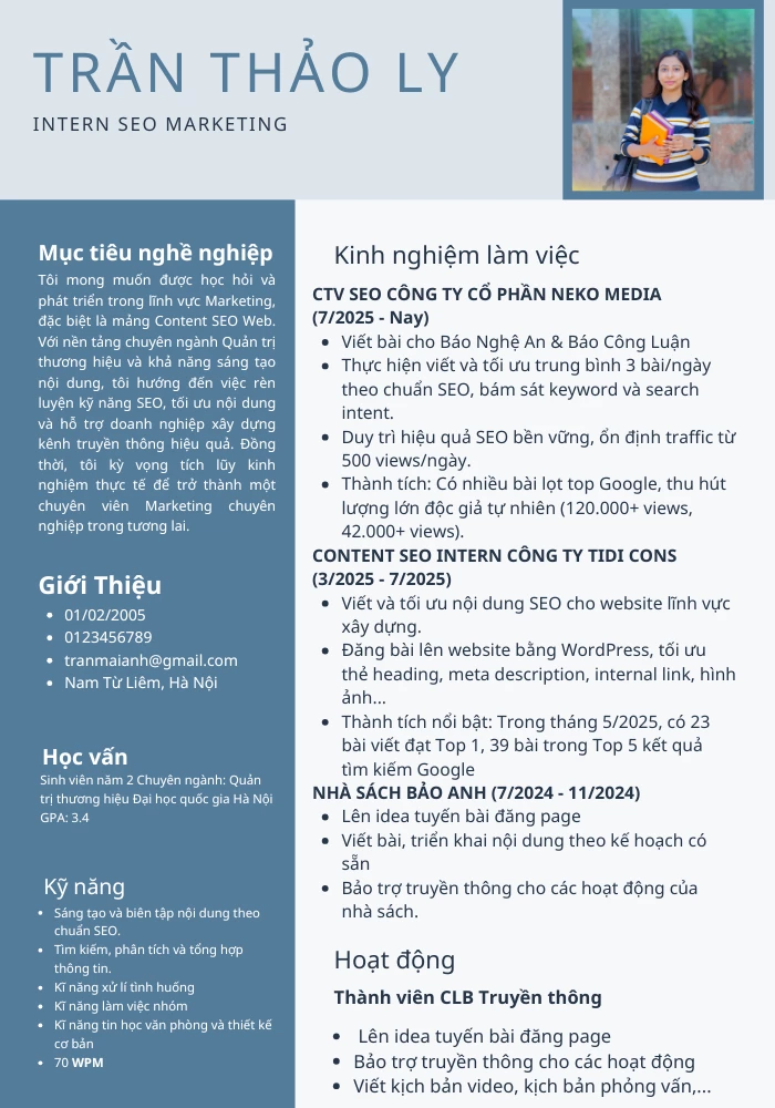 Mẫu CV SEO Marketing Intern