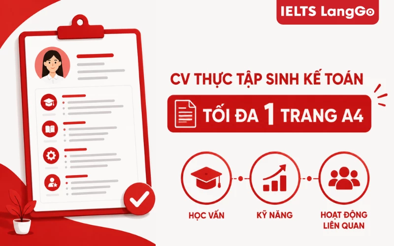 CV thực tập sinh kế toán nên dài tối đa 1 trang A4