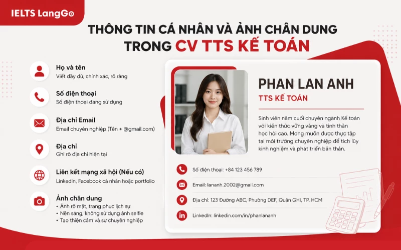 Thông tin cá nhân và ảnh chân dung trong CV TTS  kế toán