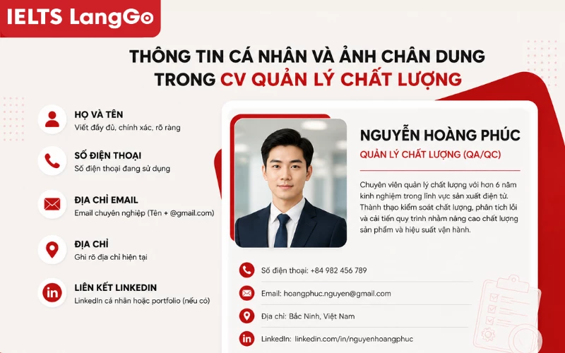 Thông tin cá nhân cần có của CV quản lý chất lượng
