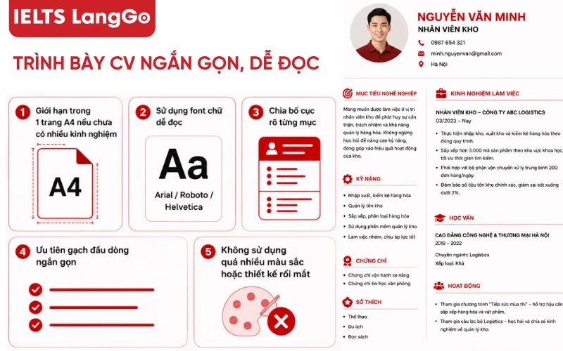 Một CV nhân viên kho chuyên nghiệp nên trình bày CV ngắn gọn, dễ đọc
