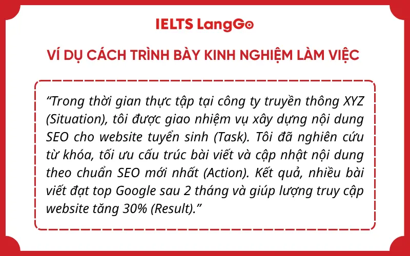 Ví dụ cách trình bày kinh nghiệm làm việc
