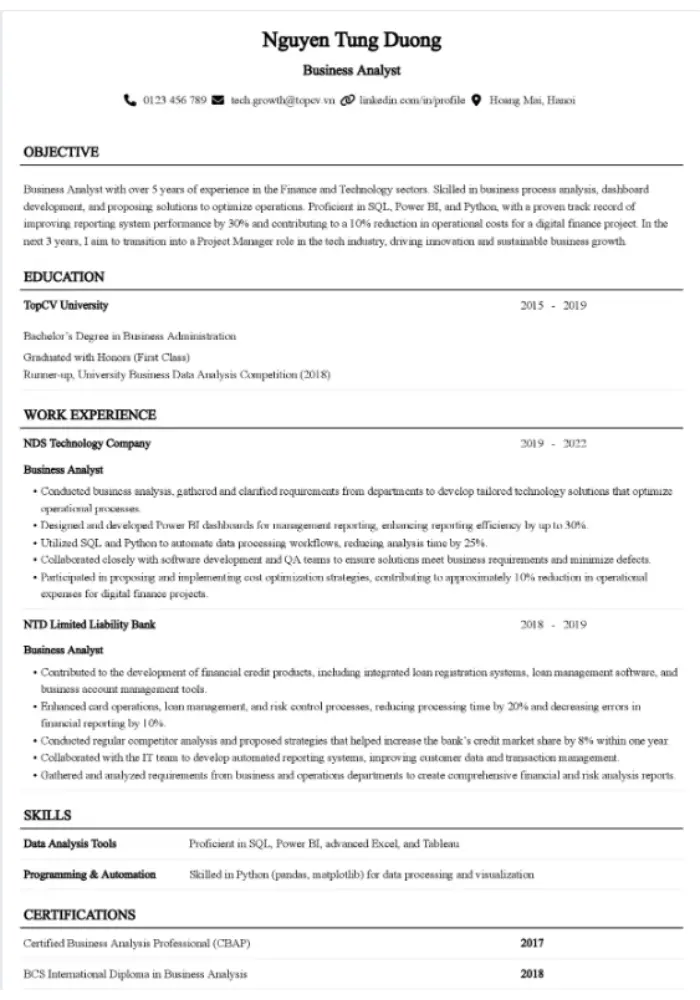 Mẫu CV Harvard tiếng Anh (1)