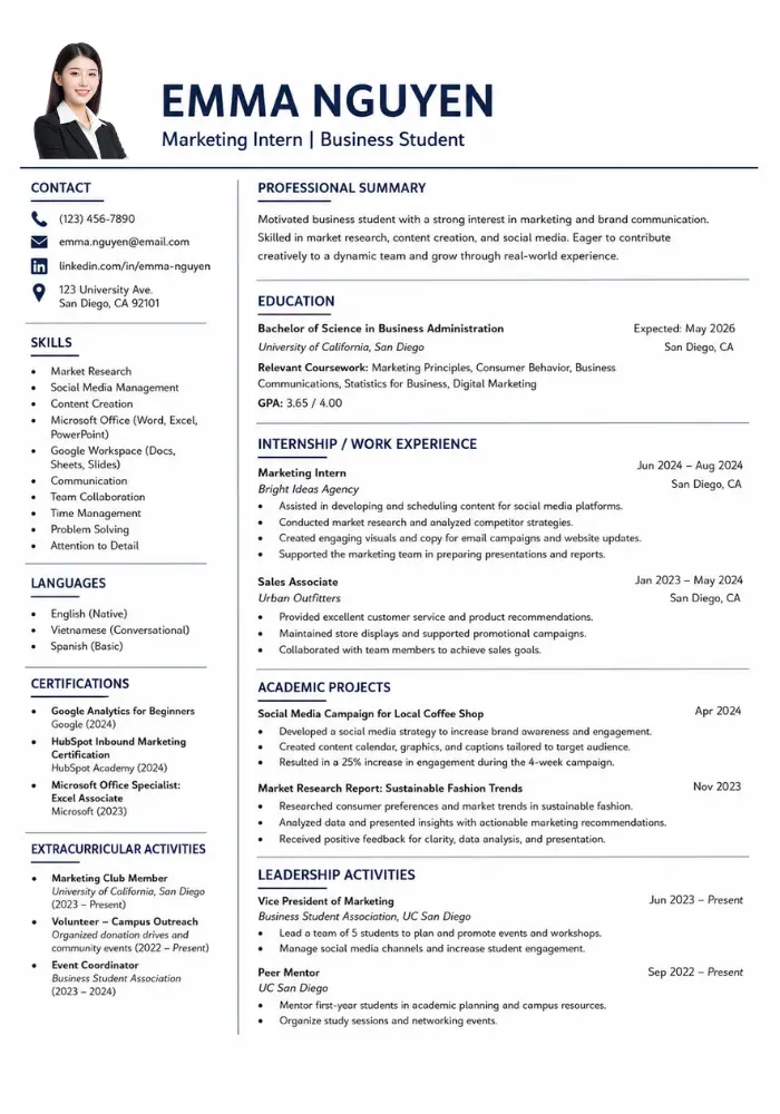 Mẫu CV tiếng Anh cho sinh viên và Fresher
