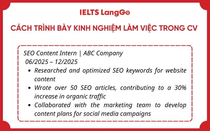 Ví dụ cách trình bày kinh nghiệm làm việc trong CV