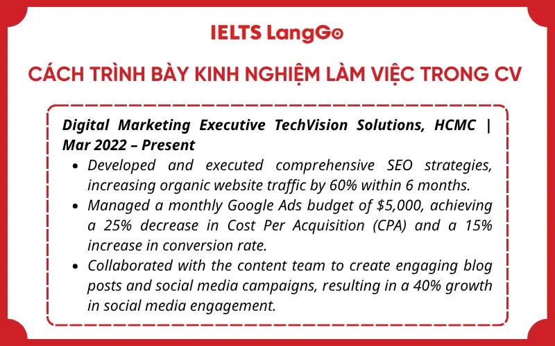Ví dụ cách viết kinh nghiệm làm việc
