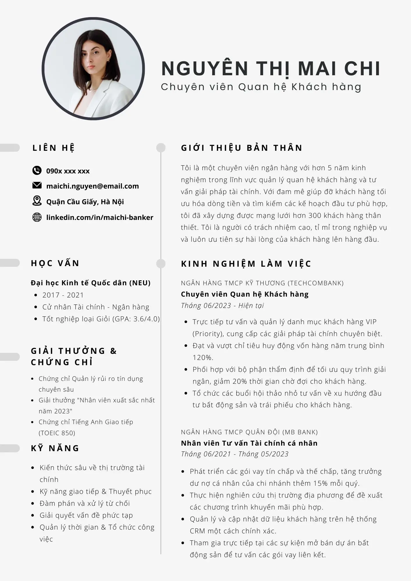 Mẫu CV chuyên viên quan hệ khách hàng