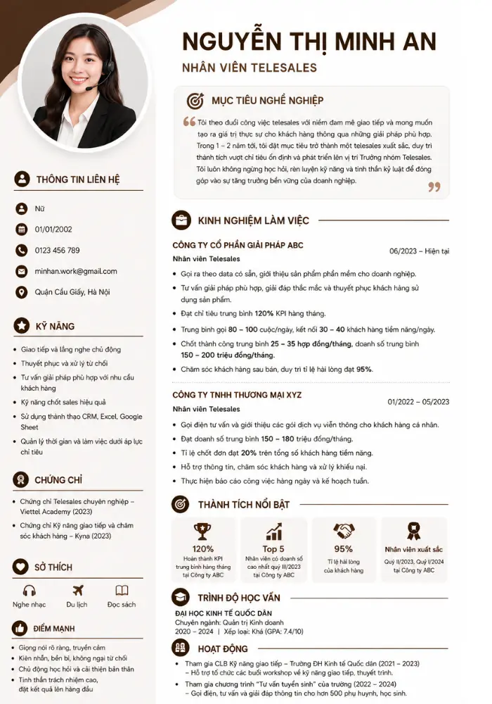 Mẫu CV nhân viên telesales