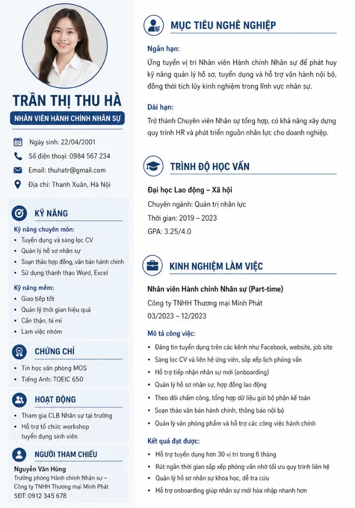 Mẫu CV nhân viên văn phòng có kinh nghiệm