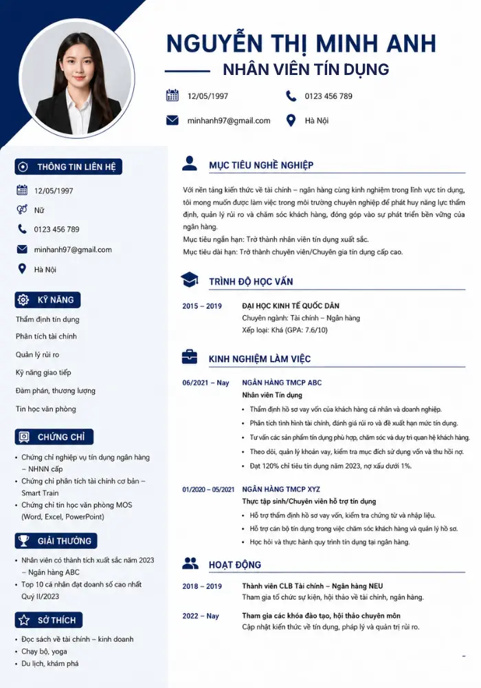 Mẫu CV tín dụng ngân hàng