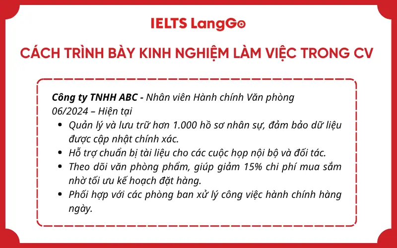 Ví dụ trình bày kinh nghiệm làm việc