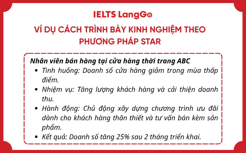 Ví dụ cách trình bày kinh nghiệm theo phương pháp STAR