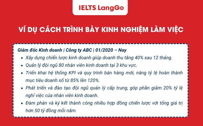 Ví dụ cách trình bày kinh nghiệm làm việc trong CV